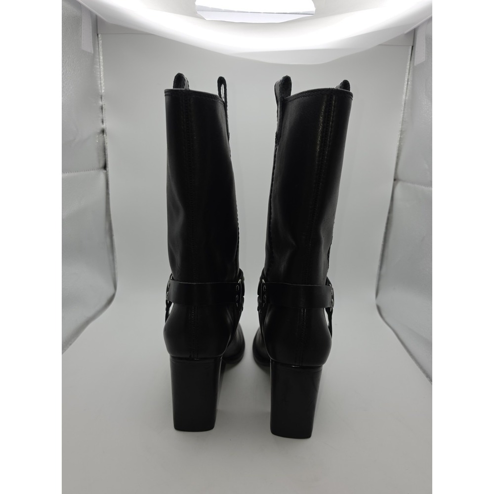 Apostrophe Vintage Black Leather Square Toe Mid-Calf Harness Boots Size 8 - Picture 8 of 12